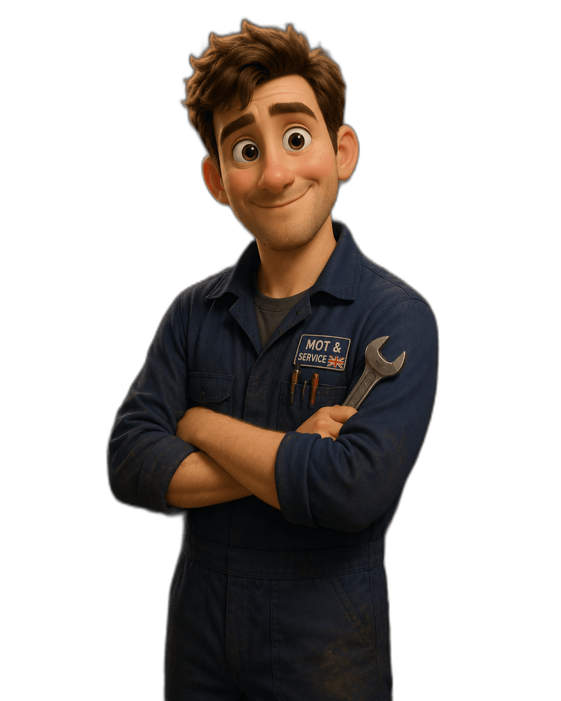 Relaxed, confident mechanic with the workshop running smoothly
